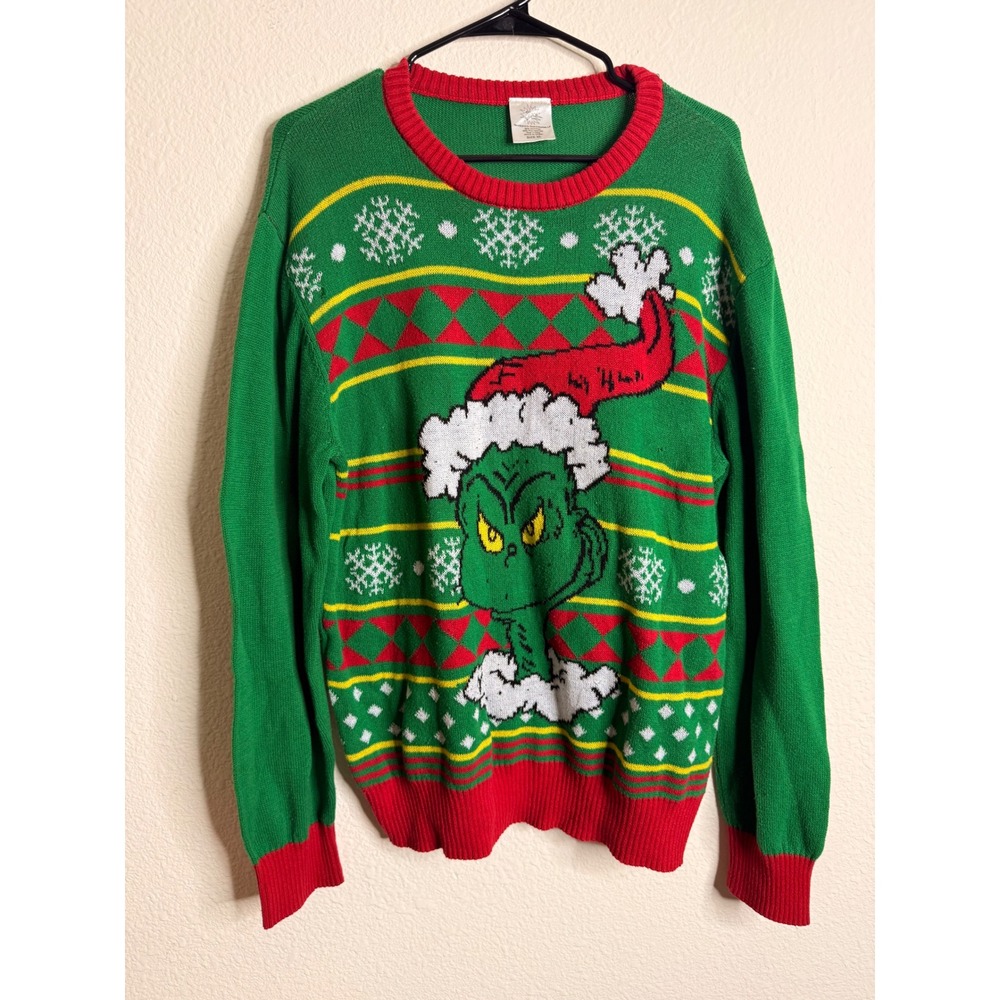 Dr Seuss The Grinch Ugly Christmas Sweater Knit Holiday Green Crewneck XL